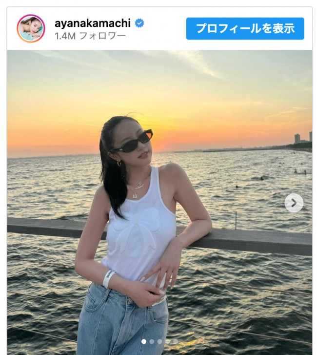 人気YouTuber・中町綾、夕日の海辺でポニテ＆タンクトップ姿を披露「最高にビューティフォー」（クランクイン！） - Yahoo!ニュース