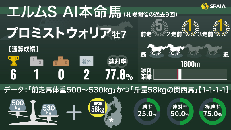 【エルムS】AIの本命は長期休養明けのプロミストウォリア　鉄砲駆け実績、好データを味方に久々の重賞制覇へ