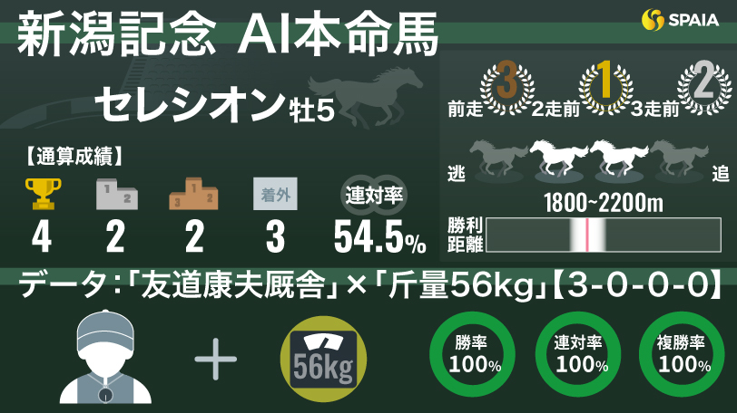 新潟記念】相性抜群「友道康夫厩舎」の3戦3勝データに該当 AIの本命はセレシオン（SPAIA AI競馬） - Yahoo!ニュース