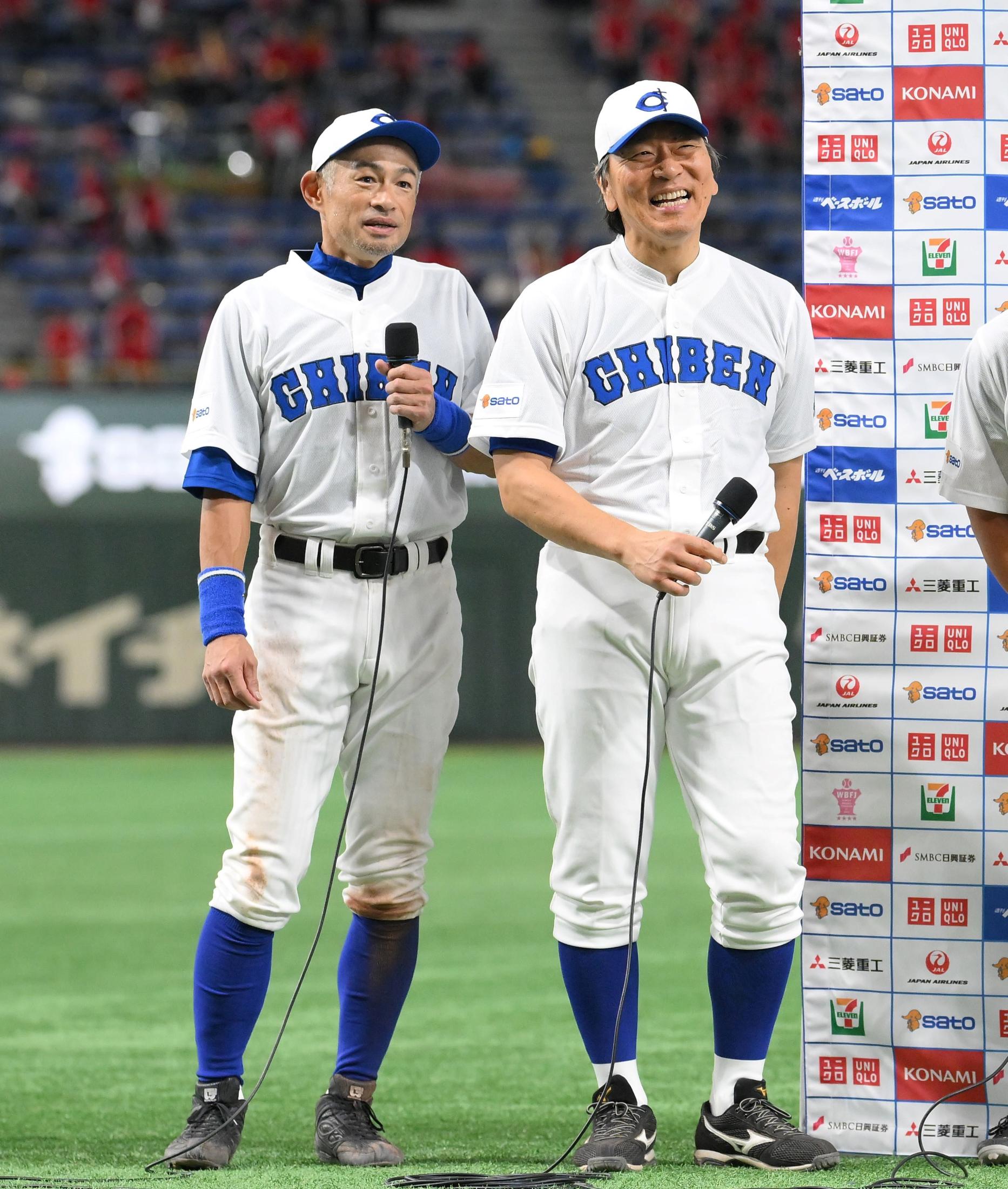 イチロー氏＆松井秀喜氏 １０年ぶり再会だった  珍しい爆笑トークに球場沸く「ぶったまげた」「あなたがスーパースターだから」とお互い敬意（デイリースポーツ） - Yahoo!ニュース