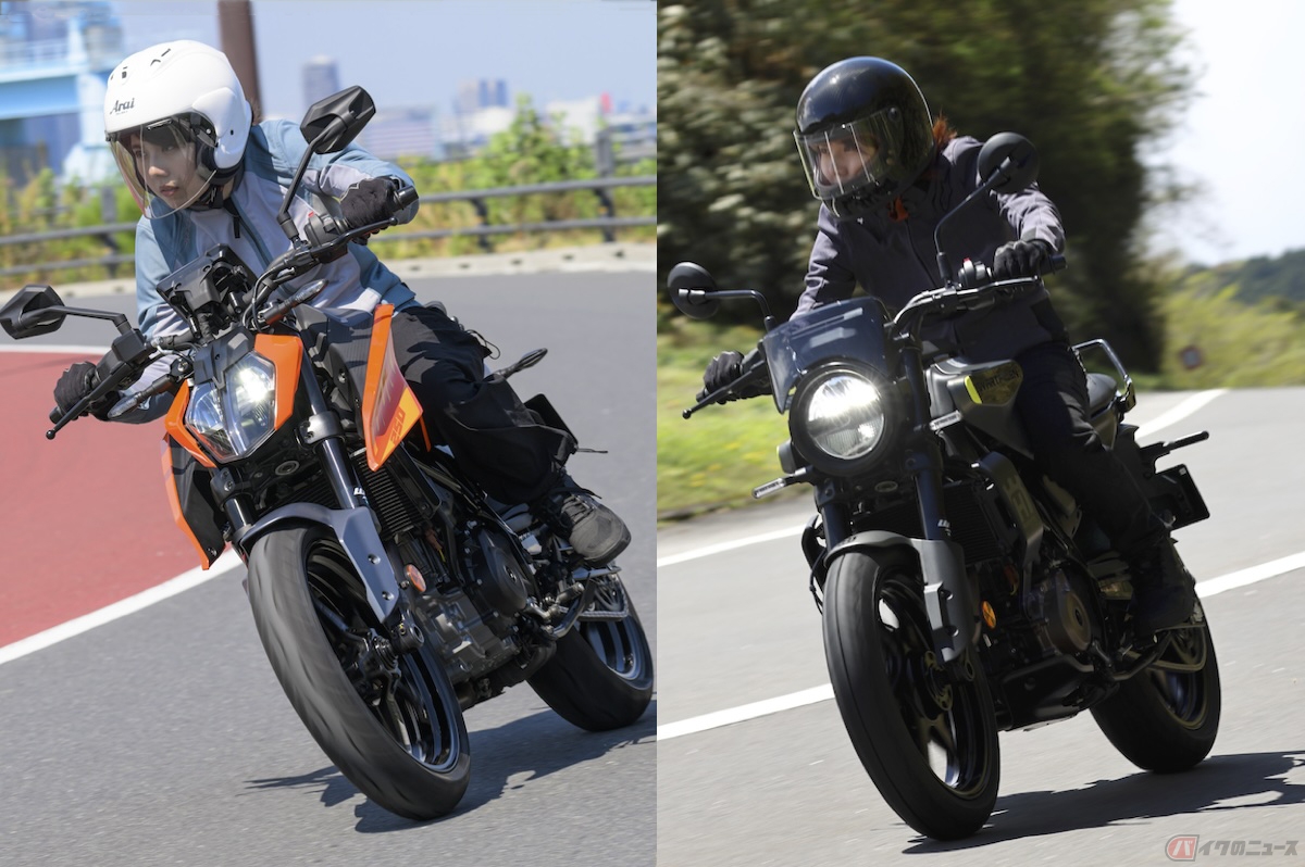 兄弟車に違いはあるのか!? KTM『250 DUKE』とハスクバーナ『スヴァルトピレン250』を比べてみた！～小野木里奈の○○○○○日和～（バイクのニュース）  - Yahoo!ニュース