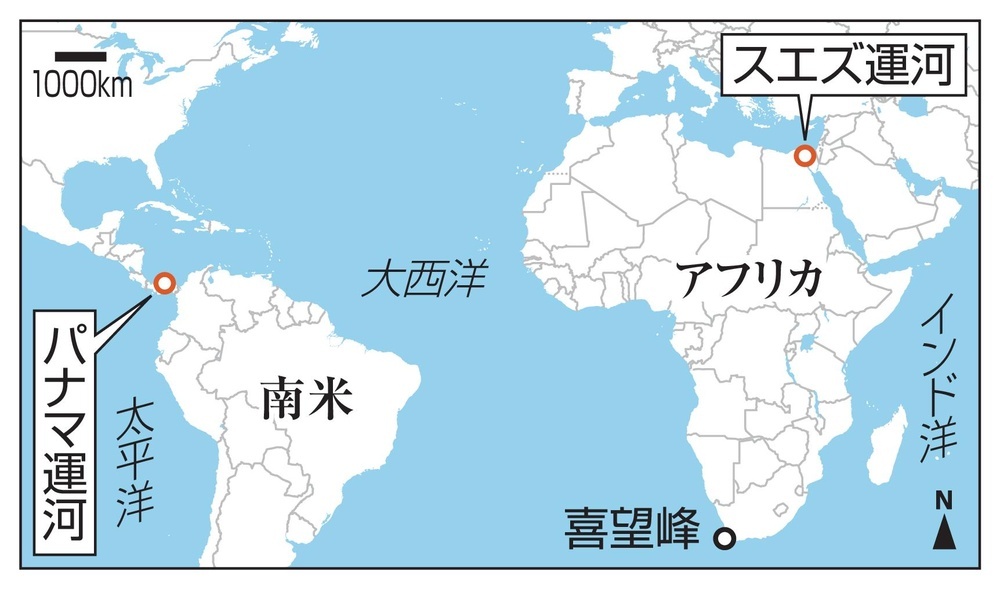 スエズ運河の船舶通過激減　パナマも、供給網負担重く（共同通信） - Yahoo!ニュース