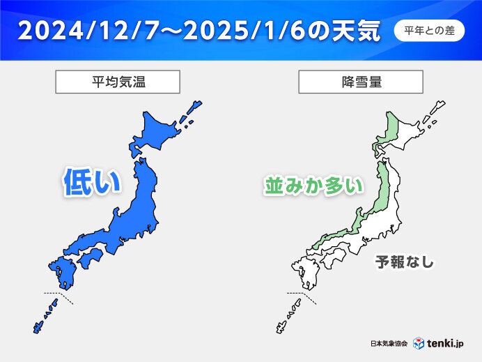 寒さ本格化　年末年始にかけて低温傾向　日本海側で雪多く、週末は交通影響も　1か月（tenki.jp） - Yahoo!ニュース