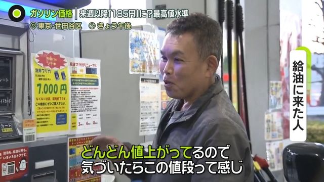 ガソリン価格を表示する看板