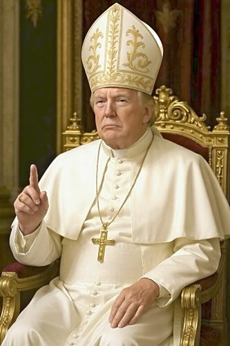 トランプ氏がローマ教皇の衣装を身につけた合成画像