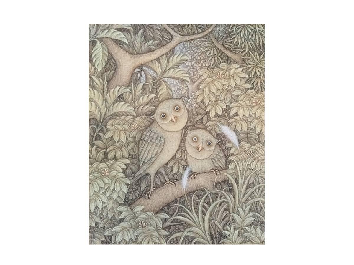 特価 自由が丘でバリ人画家のワヤン・シーラさん個展 「フクロウ 絵画+タペストリー
