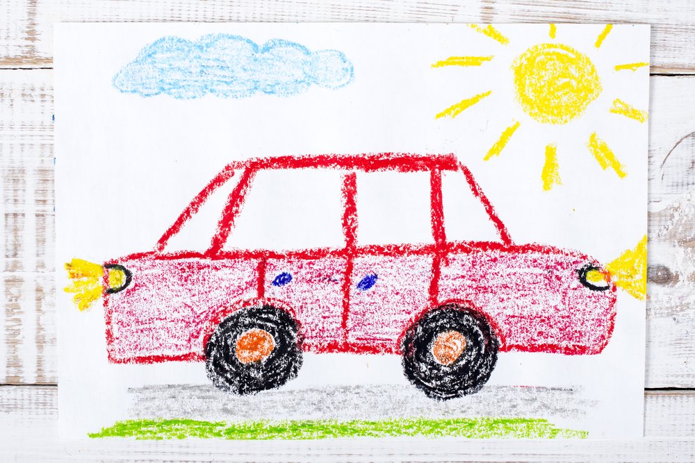 汽車に乗って　アクリル画　原画 絵にしか見えない”不思議な車が街角に登場「スケッチブックから