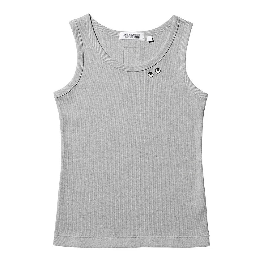 ユニクロ　アニヤ　ハインドマーチ　タンクトップ　3XL　リブ　黒　グレー　目玉 40代のユニクロ×アニヤハインドマーチ】UNIQLO×ANYA HINDMARCH