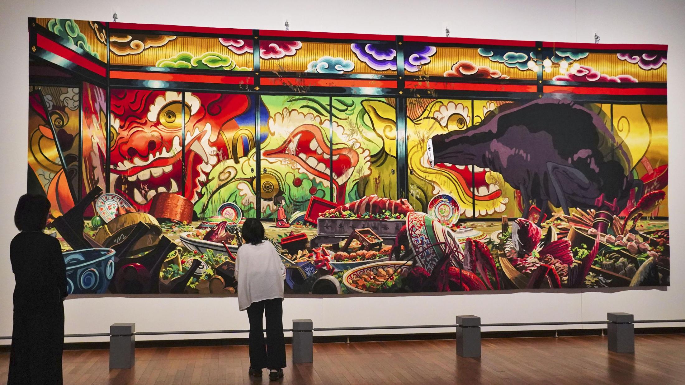 ジブリ　千と千尋の神隠し　タペストリー 毛糸で織り込む「千と千尋の神隠し」 愛知県美術館で巨大