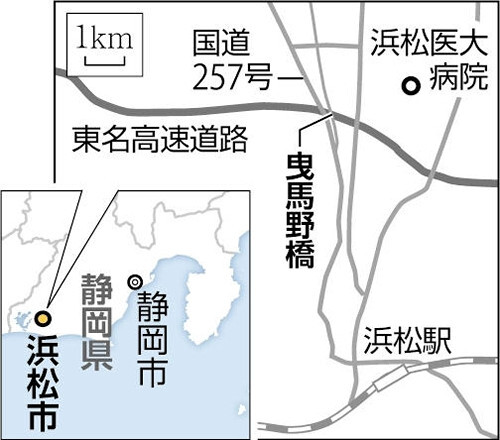 市道から東名高速に車が落下・横転、同乗の子ども２人搬送…運転者逃走「のり面をはい上がる男の姿」
