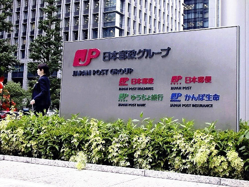 日本郵便のロゴと本社ビル