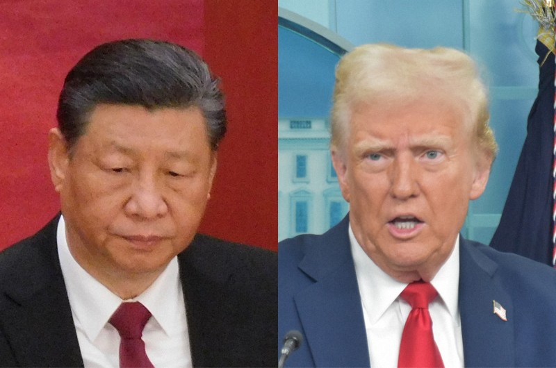 米中首脳 電話会談に関するニュース記事で紹介される習近平国家主席とトランプ大統領の写真