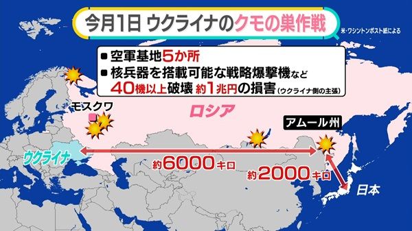 ウクライナによる大規模無人機攻撃「クモの巣作戦」に関連するロシア国内の空軍施設