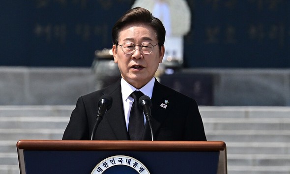 第70回顕忠日追悼式で追悼の辞を述べる李在明大統領