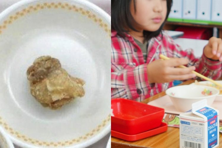 福岡市の小学校で提供され、唐揚げ1個のみで批判を浴びた学校給食の写真