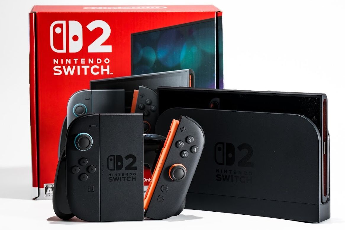 ニンテンドースイッチ2本体の画像。フリマアプリでの転売状況に関する記事。