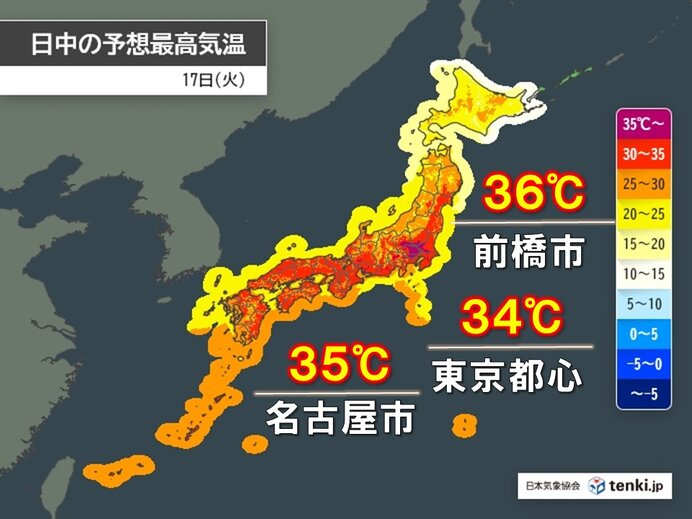 来週の気温予想図 関東甲信・東海で猛暑日が続出
