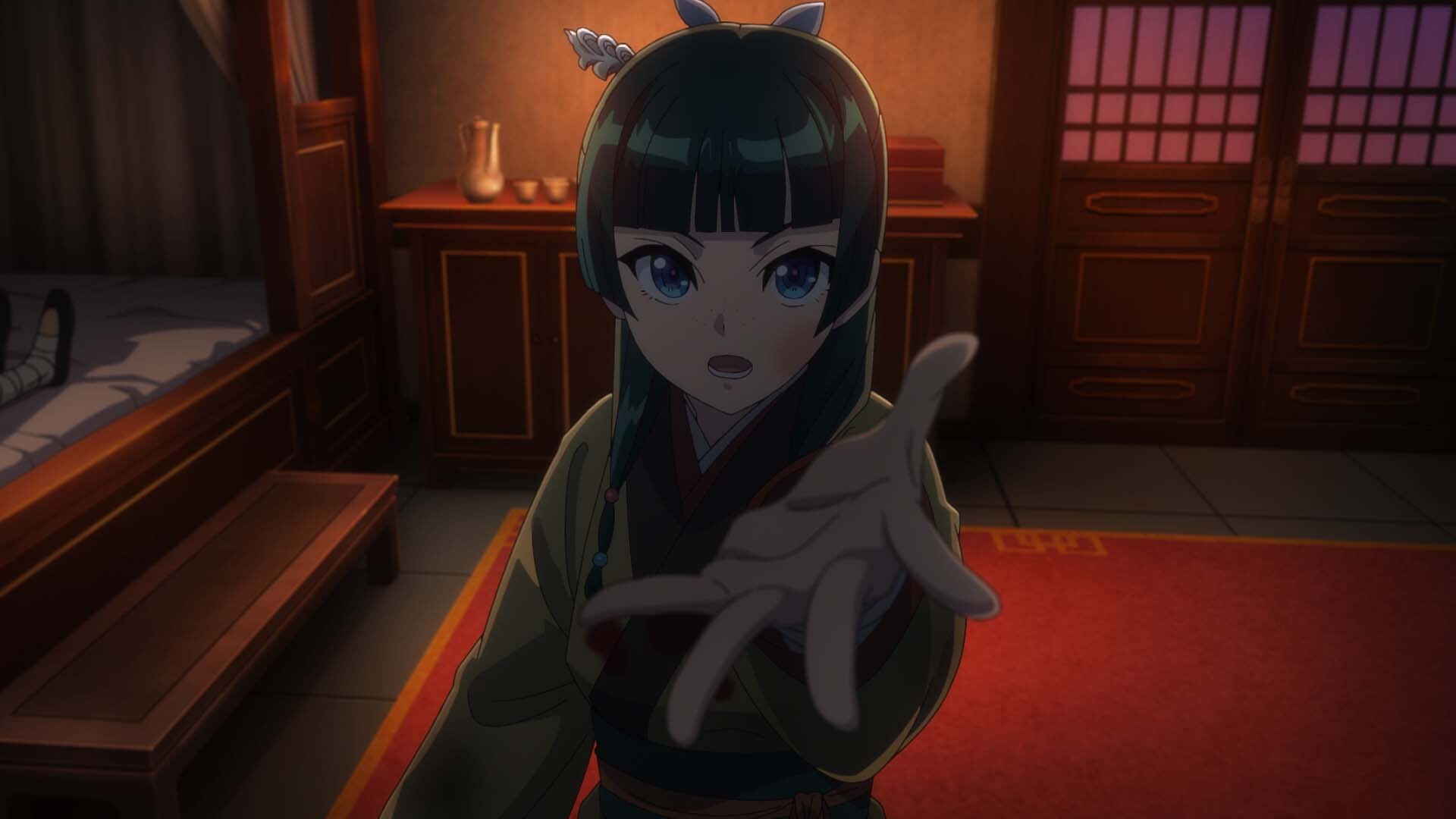 アニメ「薬屋のひとりごと」第46話より、壬氏の正体を知った後の猫猫の場面カット