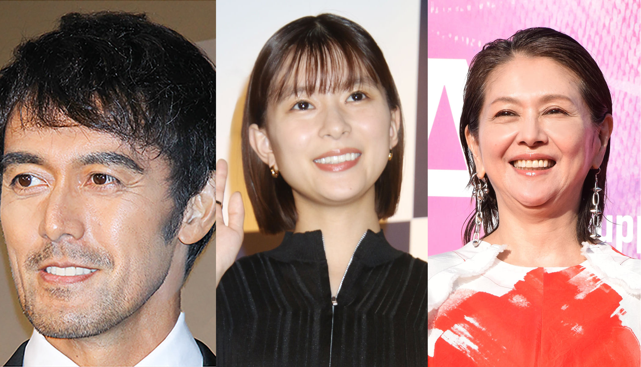 2025年春ドラマ主演俳優たち（左から『キャスター』阿部寛、『波うららかに、めおと日和』芳根京子、『続・続・最後から二番目の恋』小泉今日子）