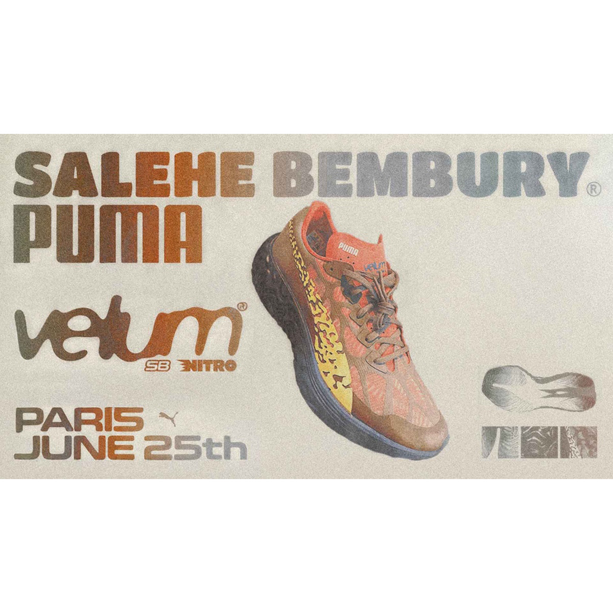 PUMA x Salehe Bembury ☆ Velum Nitro 新型コラボシューズ プーマ」がサレへ・ベンバリーとコラボした初のスニーカーをパリ