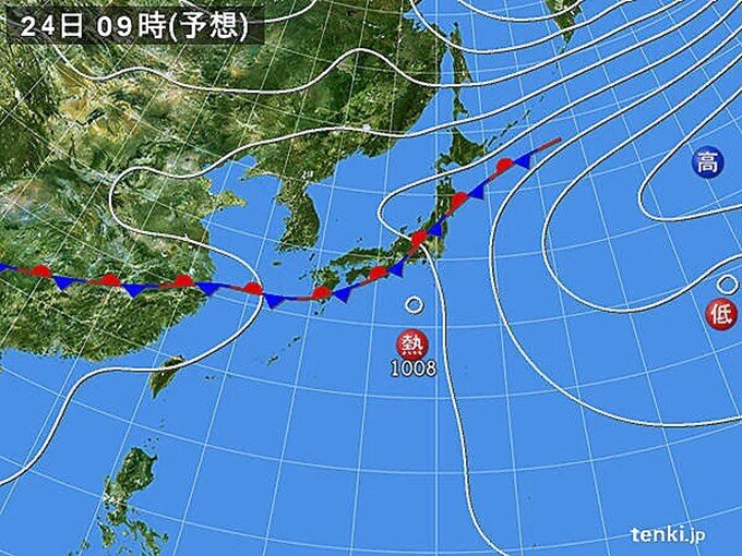 今週の大雨予測エリアを示す天気図
