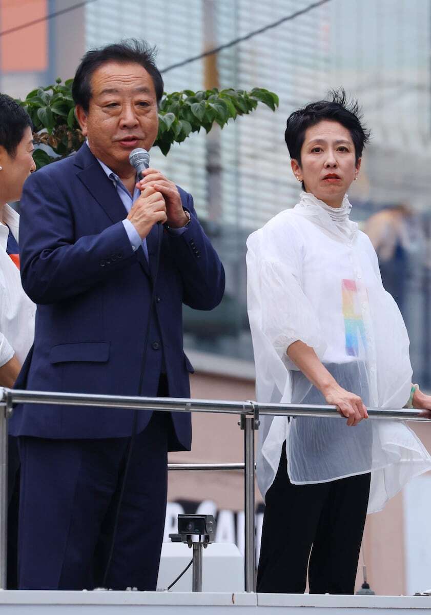 蓮舫氏と立憲民主党の野田佳彦代表が並ぶ（2024年7月撮影）