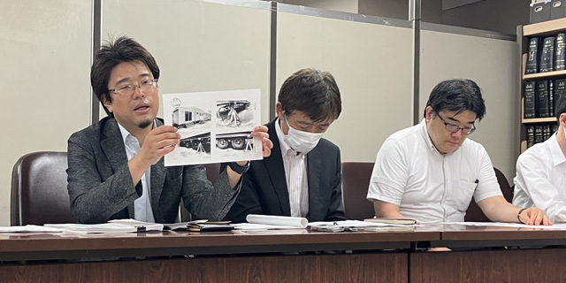 葛飾区のトレーラーハウス賃料問題を指摘する船尾弁護士。住民訴訟に関連する資料を示している。