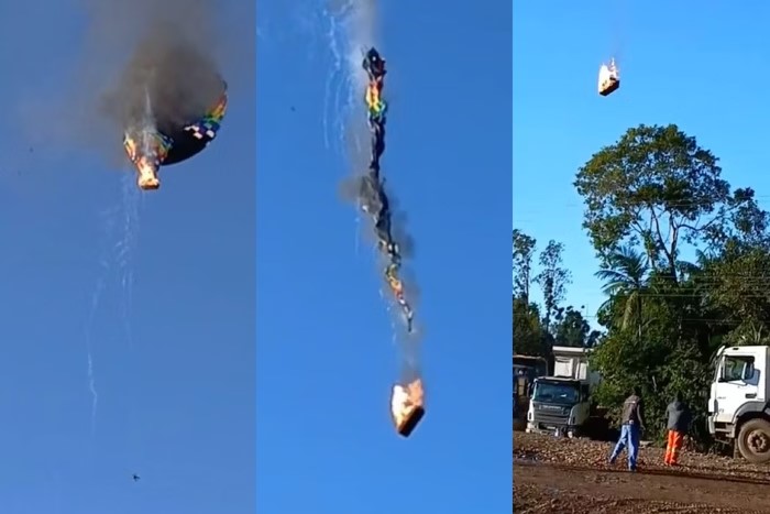 炎上して墜落するブラジルの熱気球事故の様子