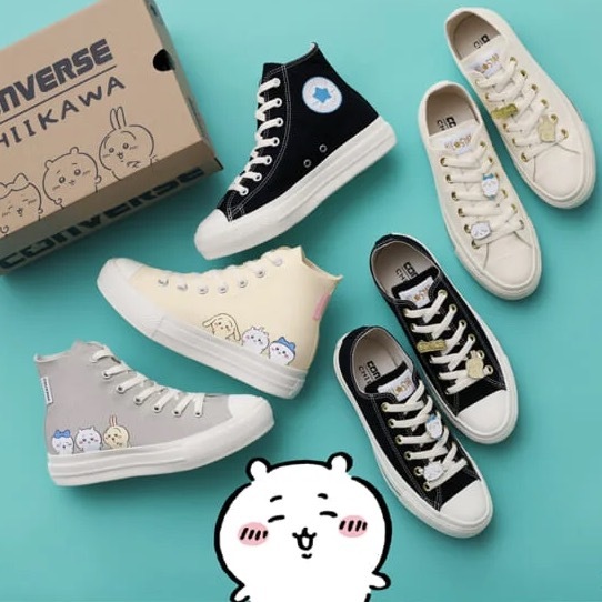 ちいかわうさぎコンバーススニーカー ちいかわ、ハチワレ、うさぎのぬいぐるみ付きデザインも♡ ちい