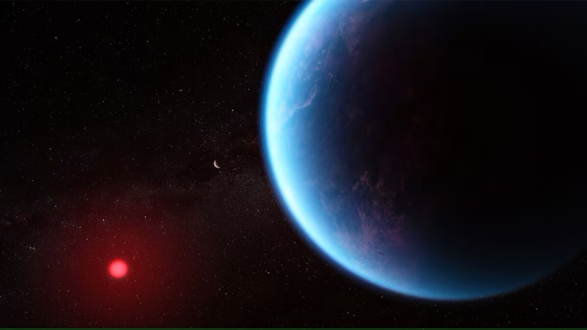 K2-18bの想像図：ジェームズ・ウェッブ望遠鏡が観測する水素大気を持つ太陽系外惑星