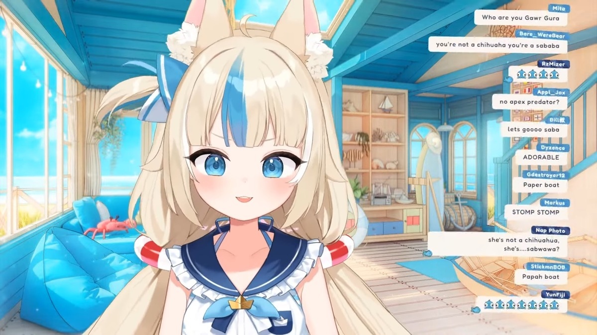 サバサメコのLive2Dアバターがお披露目された初配信の様子