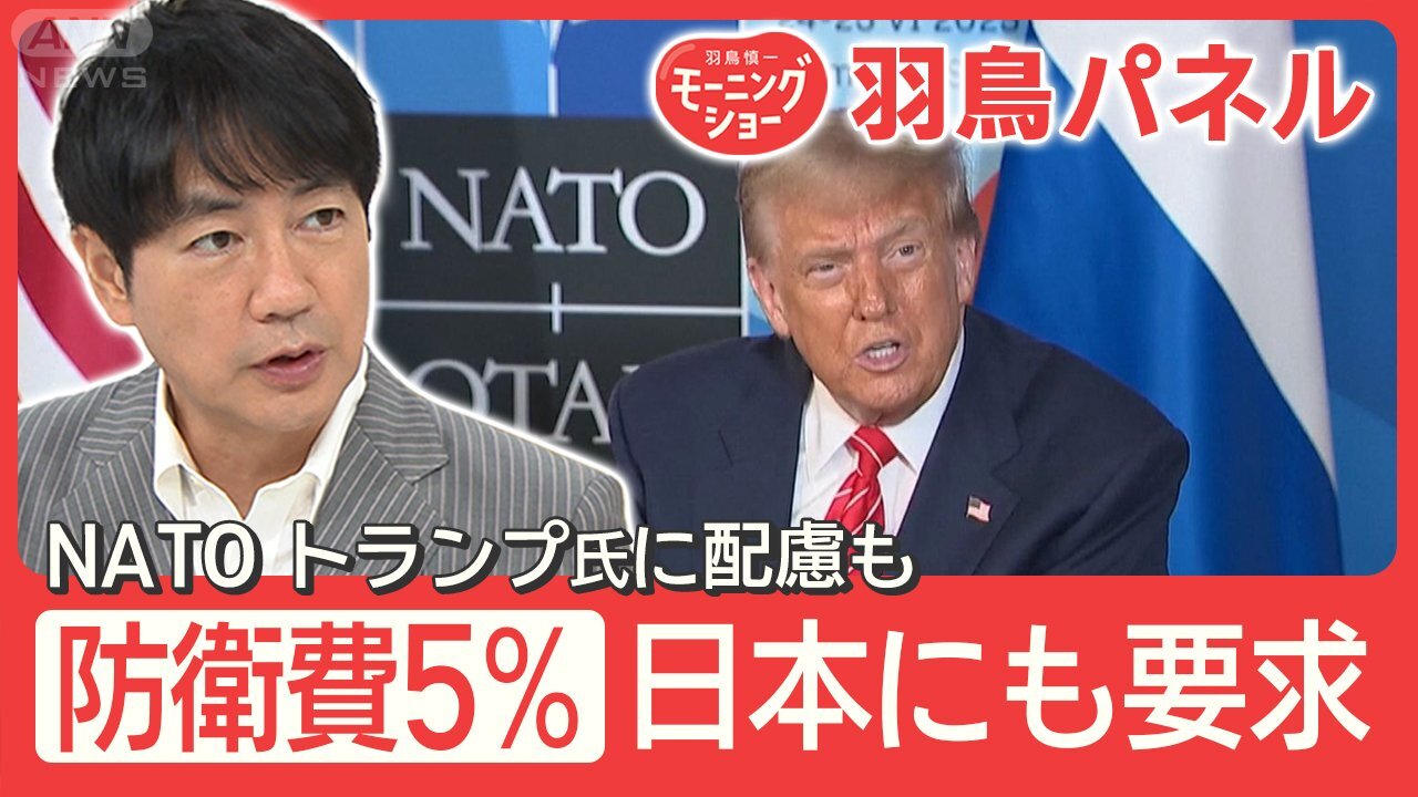 日本の現在の防衛費とGDP比5%にした場合の概算予算規模を示したグラフ