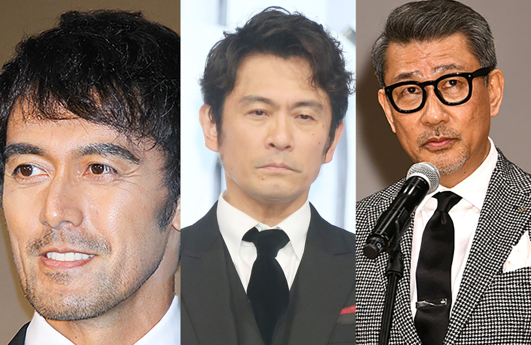 2025年春ドラマで主演を務めた俳優たち：左から阿部寛（『キャスター』）、内野聖陽（『PJ ～航空救難団～』）、中井貴一（『続・続・最後から二番目の恋』）