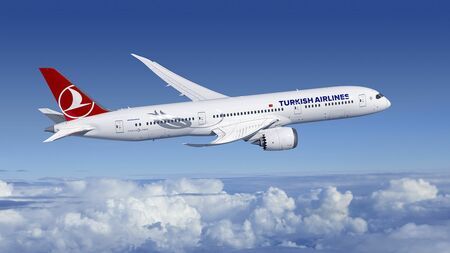 ターキッシュエアラインズの航空機。100万マイルキャンペーン開始を象徴する画像。