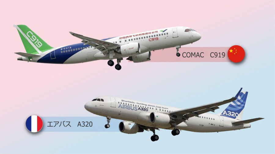 中国商用飛機C919とエアバスA320の比較図：フランスからのコピー疑惑に関連