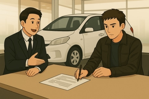 残価設定型クレジット（残クレ）で新車を購入するイメージイラスト
