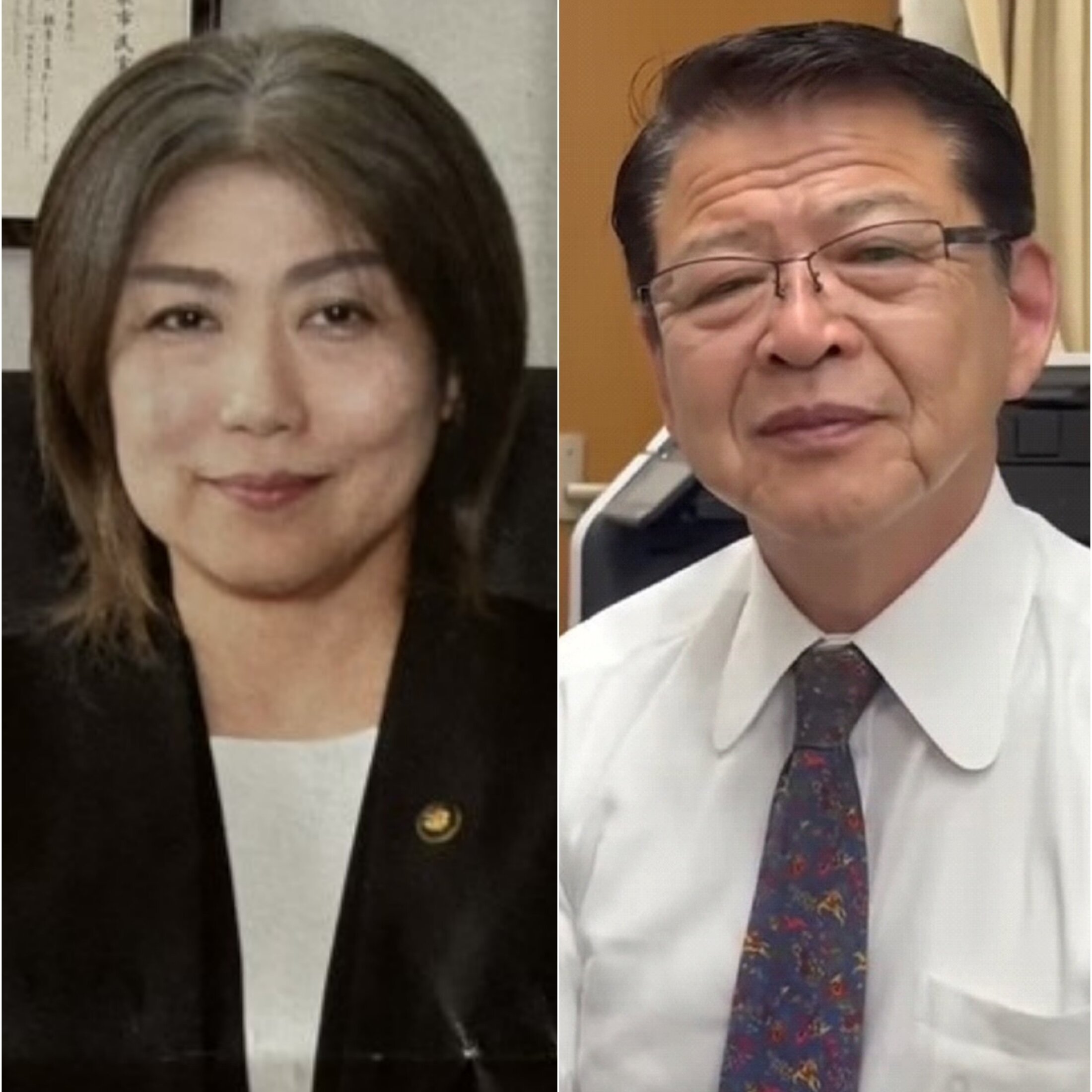 伊東市長選で競った田久保眞紀氏と小野達也氏の写真