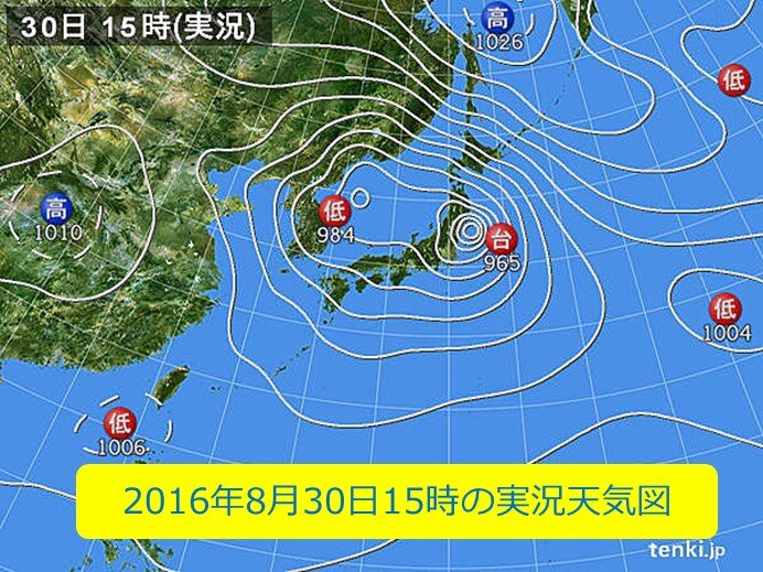 2016年8月、北海道に上陸または接近した複数の台風の進路を示す気象図（台風7号、9号、11号、10号など）