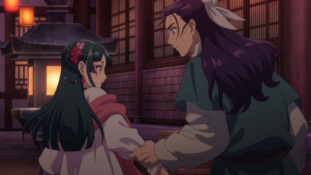 「薬屋のひとりごと」第18話より、羅漢への強い憎悪を見せる猫猫のアップの場面カット。