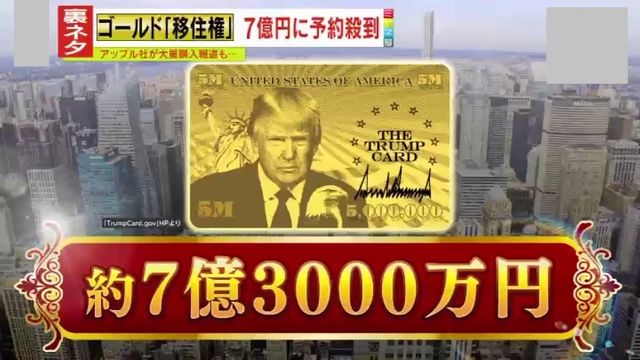 7億円超のトランプ・ゴールドカードのグラフィックと説明文