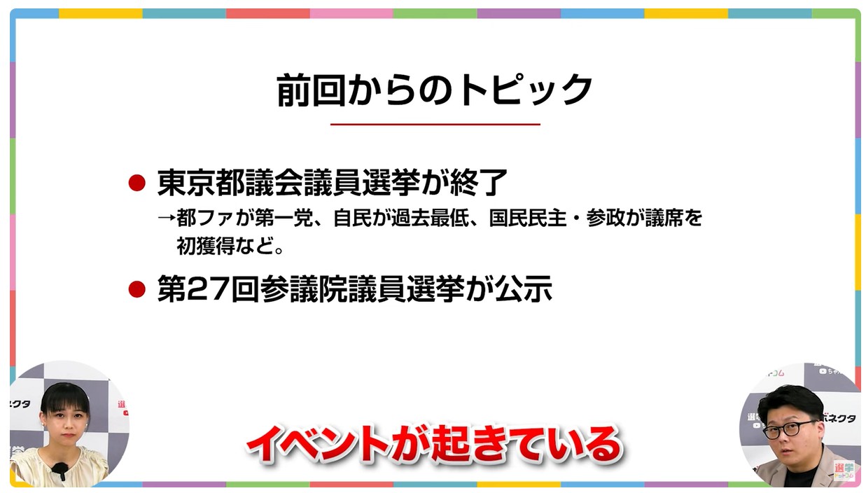 前回調査以降の主要な政治トピックをまとめた箇条書きリスト