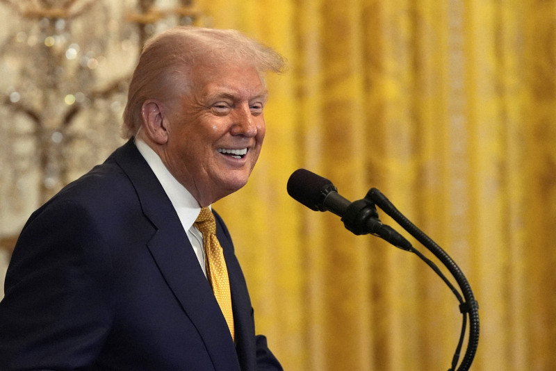 ホワイトハウスで日米関税協議について発言するトランプ米大統領