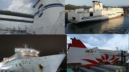 日本の港に停泊する大型フェリー。進化した現代のフェリーの快適な船旅を象徴する風景。