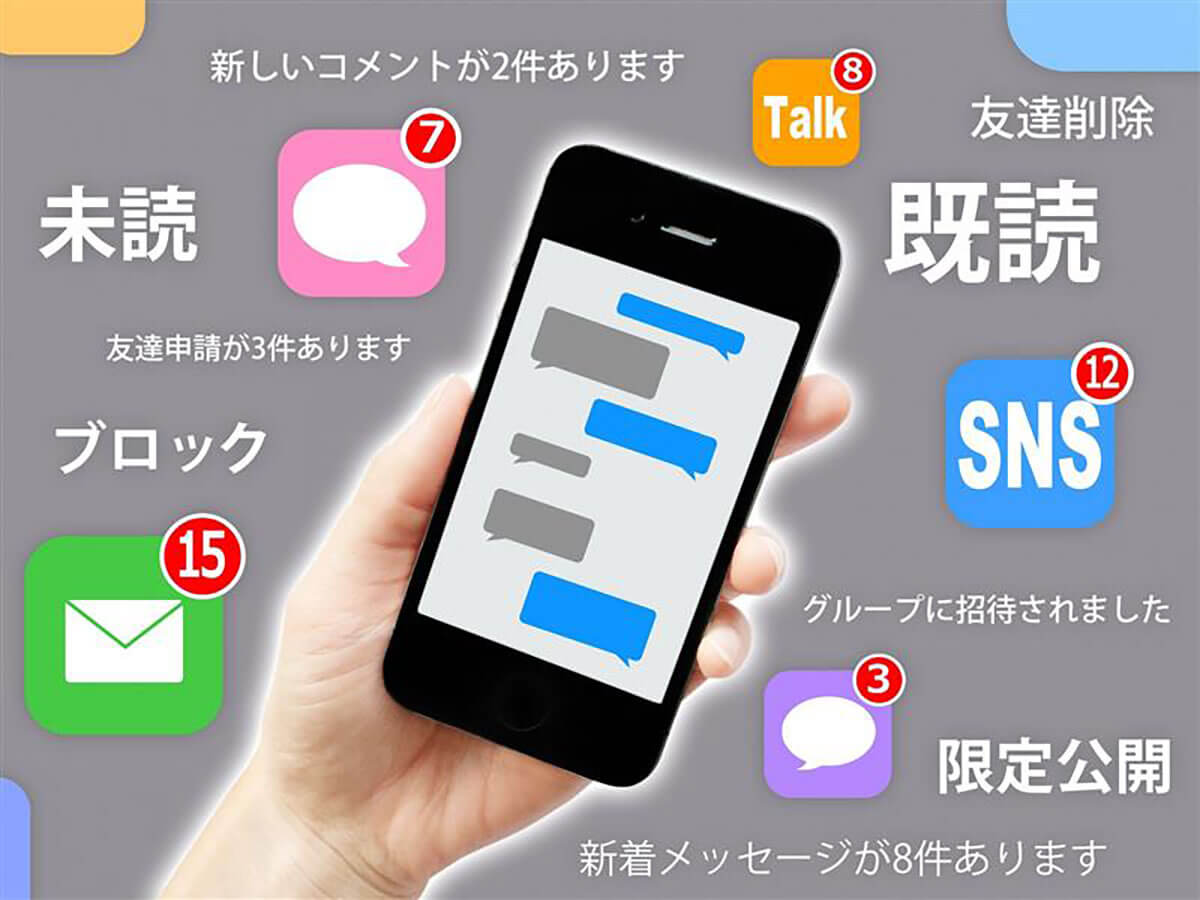 スマートフォンを操作する手元と、多様なSNSアプリのアイコンが表示された画面。各SNSに存在する日本人らしいネットルールやオンラインマナーの多様性を示唆する画像。