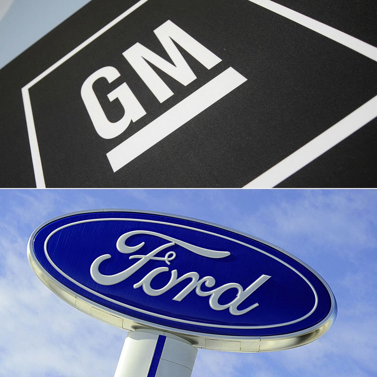 米国自動車大手GMとフォードのロゴマーク。日米自動車関税引き下げが両社の経営に与える影響について言及する記事の関連画像。