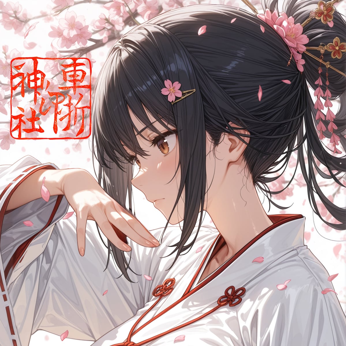 車折神社がXのアイコンとして使用し炎上の原因となった生成AI作成の巫女キャラクター画像（現在は削除済み）