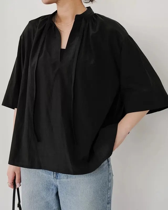 E by eclat リボンタイブラウス　超は美品 真夏もきちんと見える「ボウタイブラウス」七分袖が上品（Web