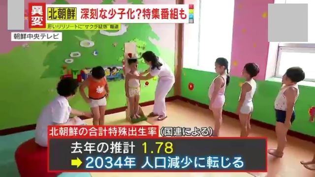 北朝鮮の深刻な少子化問題を示すグラフまたは関連イメージ