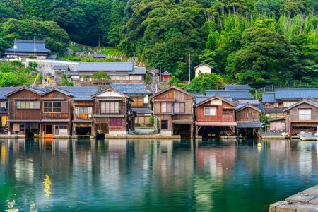 「海景」　手描き　油絵　風景画　原画　京都　伊根 京都府にある「伊根の舟屋」の絵を描きました - どろ亀の