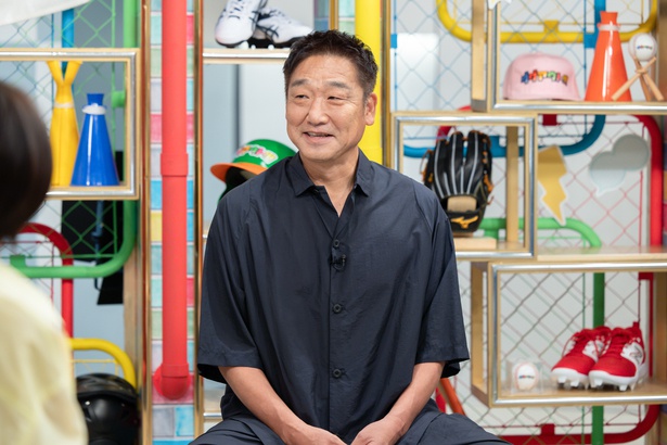 野球トークバラエティ「ダグアウト!!!」でMCの上田まりえと岡田圭右と共に語るプロ野球監督・中嶋聡